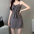 Spaghetti Strap Pattern Mini A-line Dress Brown - One Size