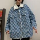 Fleece-lined Checkerboard Denim Jacket