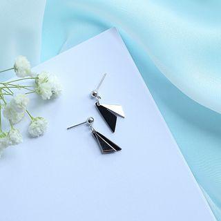 925 Sterling Silver Triangle Drop Earring Stud Earring - Silver Stud - 1 Pair - Silver & Black - One Size