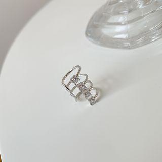 Rhinestone Layered Sterling Silver Cuff Earring E366 - 1 Pc - Silver - One Size