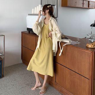 Spaghetti-strap Midi A-line Dress / Plain Shirt