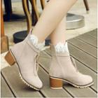 Block-heel Lace-panel Short Boots