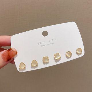 3-pair Set: Cats Eye Stone Stud Earring A252 - 1 Pair - Gold & White - One Size