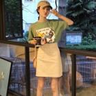 Set: Short Sleeve Print T-shirt + Mini A-line Skirt