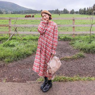 Tie-front Checked Midi Shirtdress