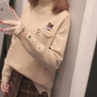 Mock-neck Cartoon Embroidered Sweater