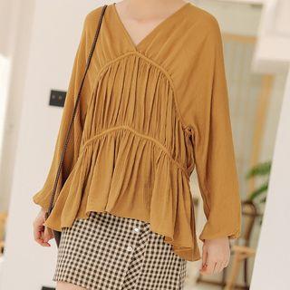 Plain Tiered Long Sleeve Chiffon Top