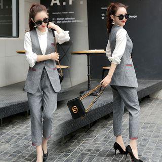 Set: Paneled Single-button Vest + Drawstring Pants