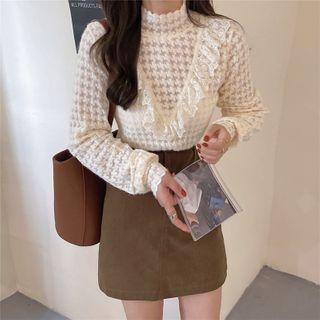 Ruffled Mock-turtleneck Long-sleeve Top