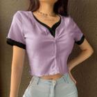 Mock Two-piece Short-sleeve Cropped Cardigan