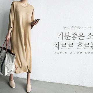 Slit-side Loose-fit Long T-shirt Dress