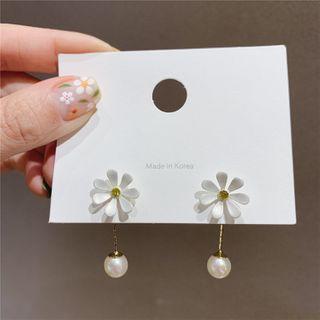Faux Pearl Flower Drop Earring 1 Pair - Light Silver & Gold - One Size