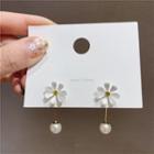 Faux Pearl Flower Drop Earring 1 Pair - Light Silver & Gold - One Size