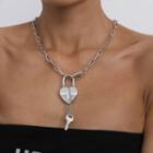 Alloy Lock & Key Pendant Necklace 2984 - Silver - One Size