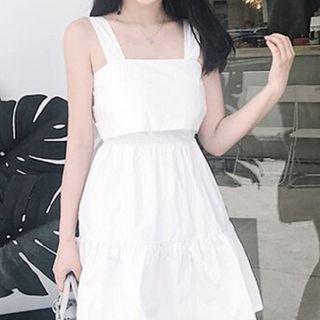 Plain Lace-up Ribbon Sleeveless Dress