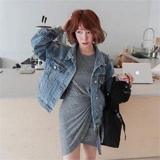 Metal-button Washed Denim Trucker Jacket