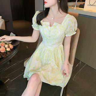 Puff-sleeve Paisley A-line Dress (various Designs)