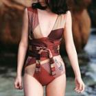 Print Deep V-neck Swimsuit