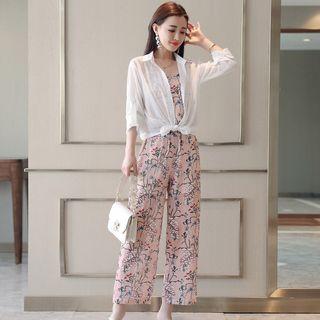 Set: Bolero + Sleeveless Printed Top + Pants