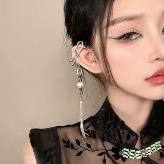 Faux Pearl Metal Fringe Ear Cuff 1 Pc - Silver - One Size