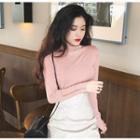 Long-sleeve T-shirt / Asymmetrical A-line Faux Leather Skirt
