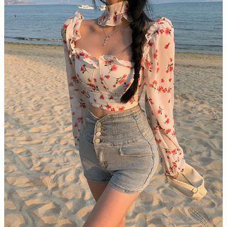 Floral Print Choker-neck Blouse