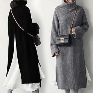 Turtleneck Split Hem Long Sweater