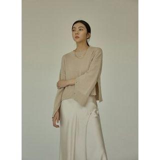 Button-sleeve Slit-hem Sweater