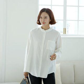 Frill-neck Pocket-front Shirt