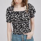 Short-sleeve Print Cropped Blouse