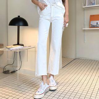 Frayed Stitched Straight-leg Pants