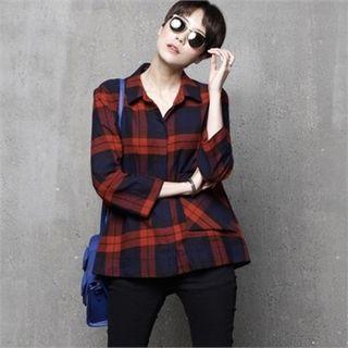 Pocket Hidden-button Plaid Shirt