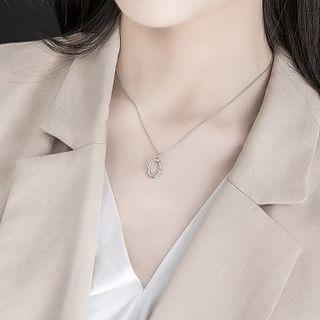 925 Sterling Silver Oval Pendant Necklace 1 Pc - Silver - One Size