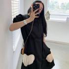 Puff-sleeve Frill Trim Heart Patch A-line Dress
