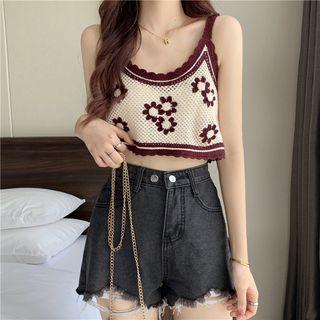 Contrast Trim Floral Knit Camisole Top