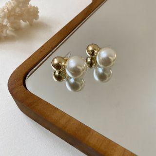Faux Pearl Rhinestone Earring 1 Pair - 14k - Gold - One Size