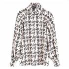 Stand Collar Floral Printed Lantern Sleeve Blouse