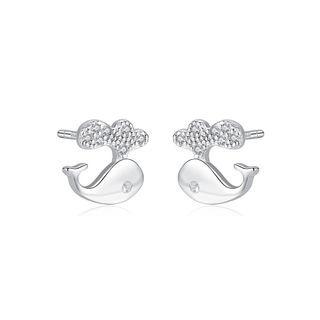 Sterling Silver Simple And Cute Dolphin Stud Earrings With Cubic Zirconia Silver - One Size