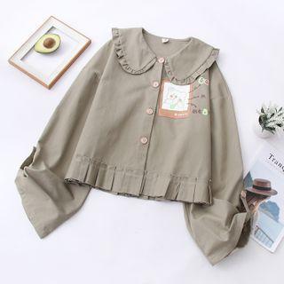 Ruffle Trim Button Jacket Gray - One Size