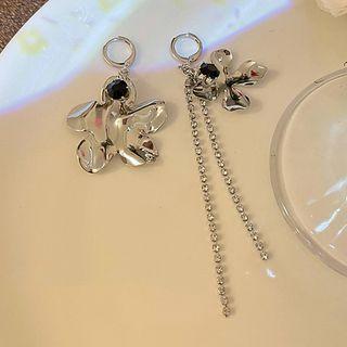 Flower Asymmetrical Alloy Fringed Earring Jml5042 - 1 Pair - Silver - One Size