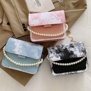 Tie-dyed Faux Pearl Faux Leather Crossbody Bag