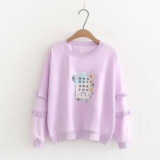 Flower Lettering Ruffle Pullover