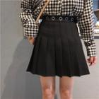 Belted A-line Pleated Mini Skirt