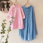Traditional Chinese Elbow-sleeve Lace Trim Gingham Top / A-line Midi Skirt