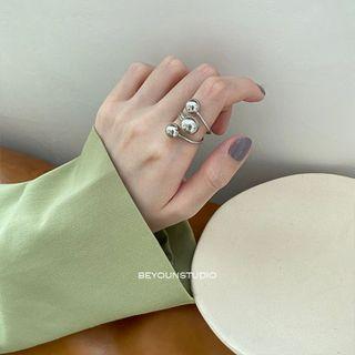 Bead Stainless Steel Ring E479 - Silver - One Size