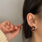 Button Stud Earring 1 Pair - 925 Silver - Gold & Wine Red - One Size