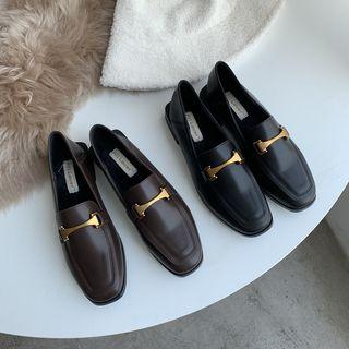 Buckled Square-toe Faux-leather Loafers