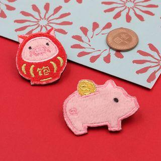 Embroidered Pig Applique Brooch As Shown In Figure - One Size