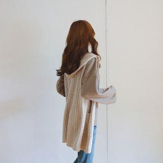 Hooded Open-front Rib-knit Long Vest
