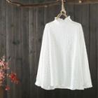 Stand-collar Lace-trim Shirt White - One Size